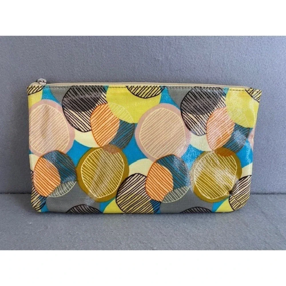 Fossil Key-Per Coated Canvas Pouch Abstract Circle Print Multicolor Cosmetic Bag